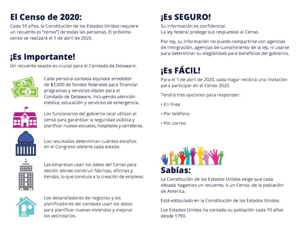 Delco Counts Census 2020 Spanish Brochure Side 2